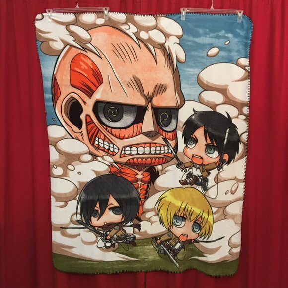 Attack on Titan Anime Chibi Fleece Throw Blanket / 60" x 50" - Picture 1 of 12